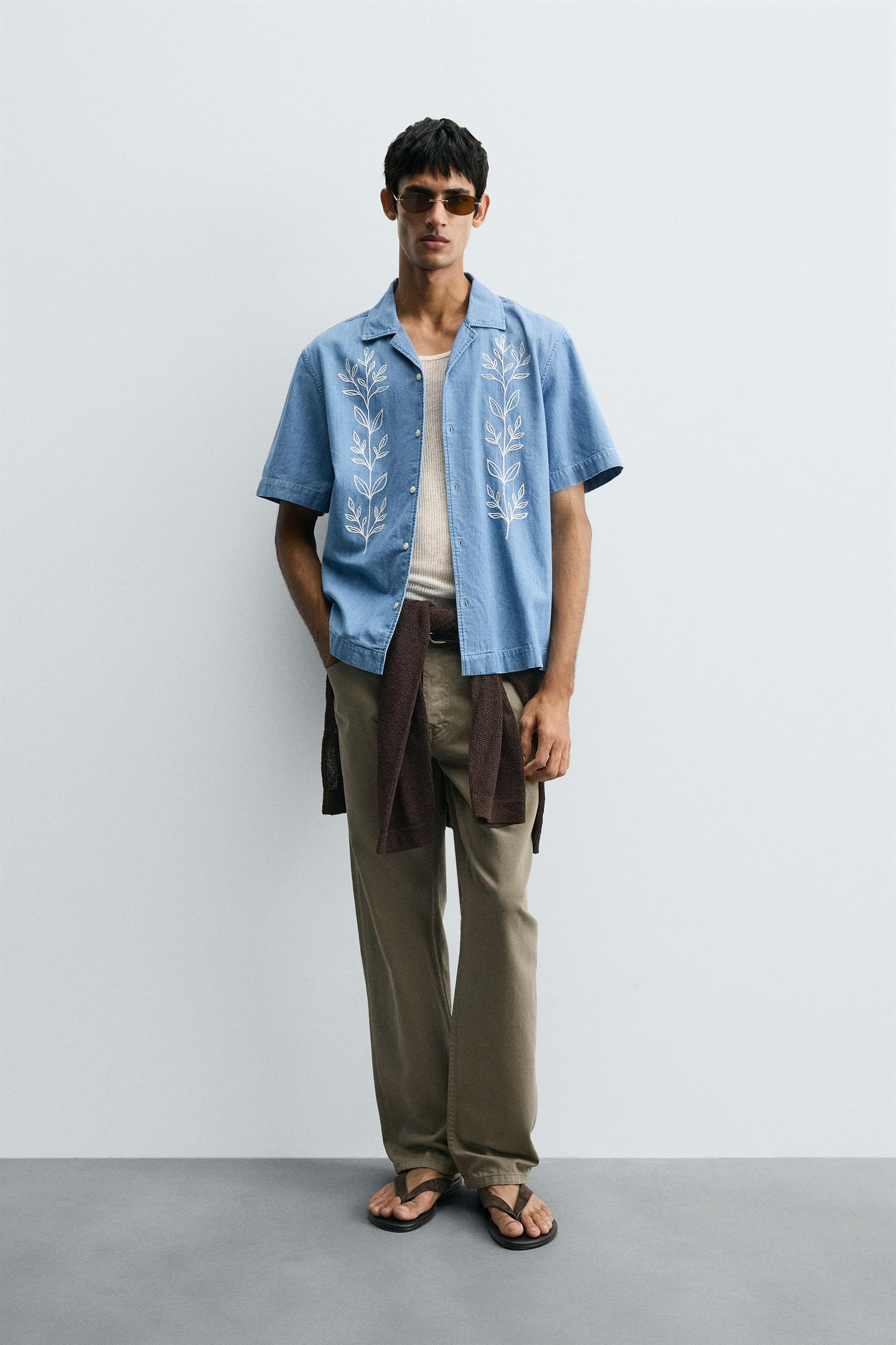 Sky Linen Embroidered Shirt