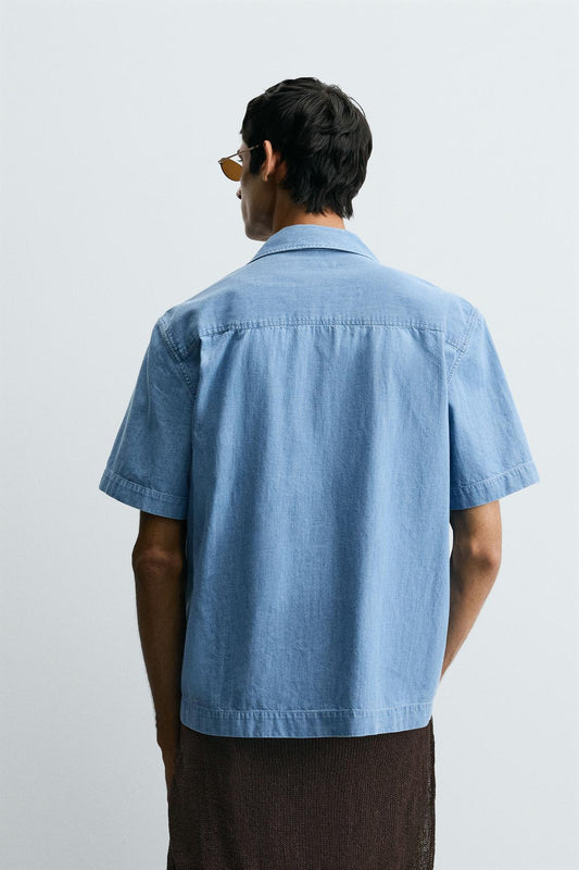 Sky Linen Embroidered Shirt