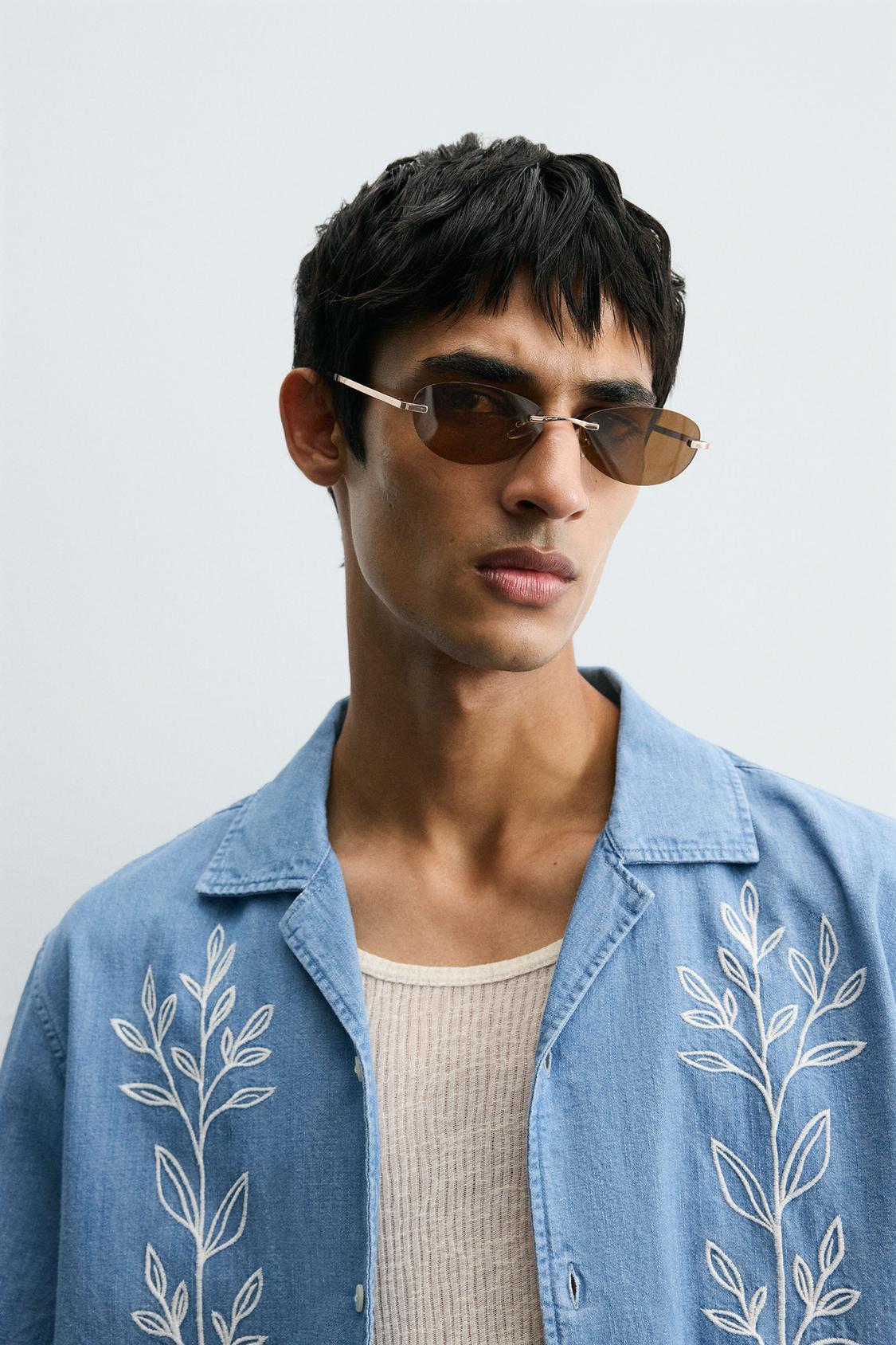 Sky Linen Embroidered Shirt