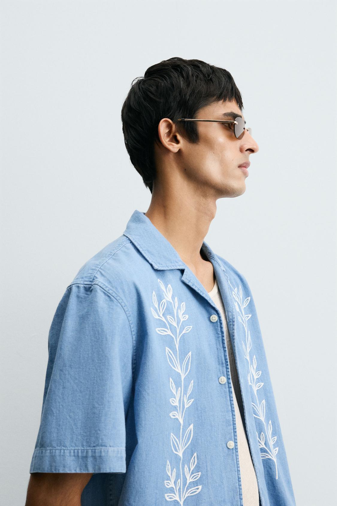 Sky Linen Embroidered Shirt