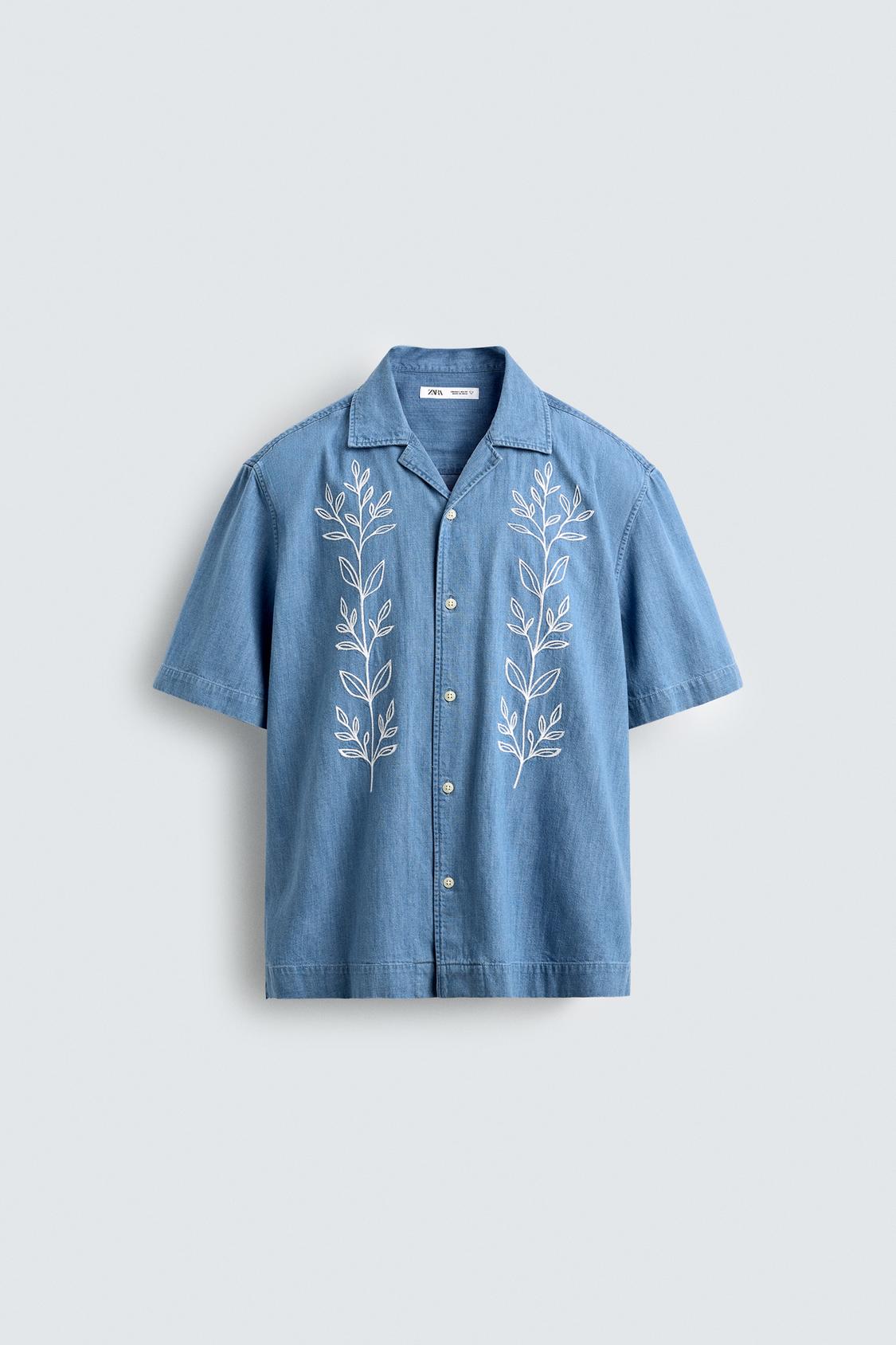 Sky Linen Embroidered Shirt